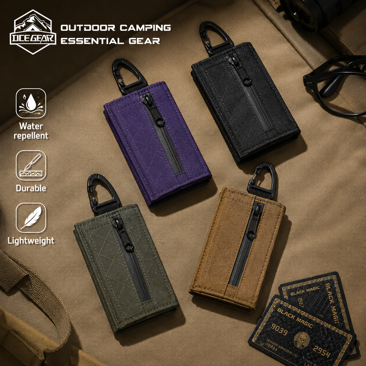 Edc Carry Case - Lightweight Trifold Wallet with Hook Tear
