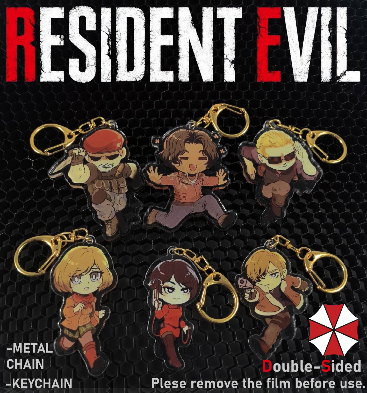 Carabiner Keychain - Resident Evil Keychain，Leon，Ada，Wesker，Acrylic Keychain ，Keychain ，Car